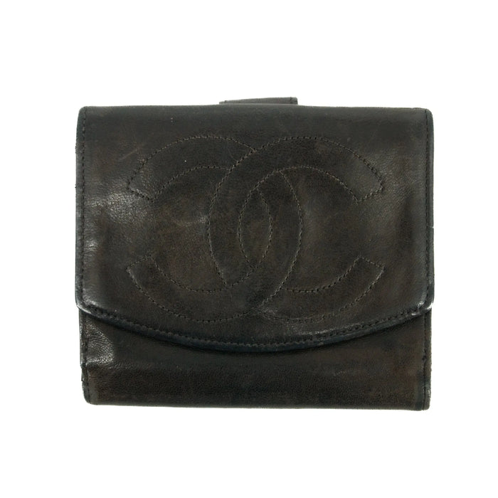 Chanel Coco Mark CC Lambskin Compact Wallet Black #3141 by Bolt Boutique
