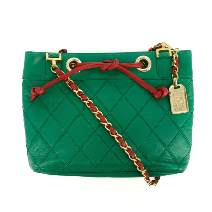 Chanel Lambskin Green / Red Shoulder Bag Gold Hardware #2697 by Bolt Boutique