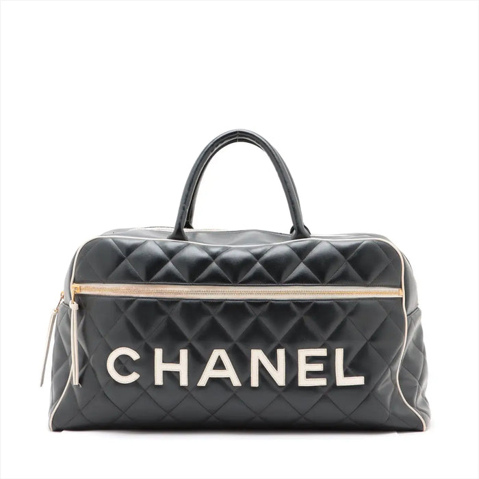 Chanel Logo Matelasse Black Quilted Calfskin Bowler Boston Bag #2504 by Bolt Boutique