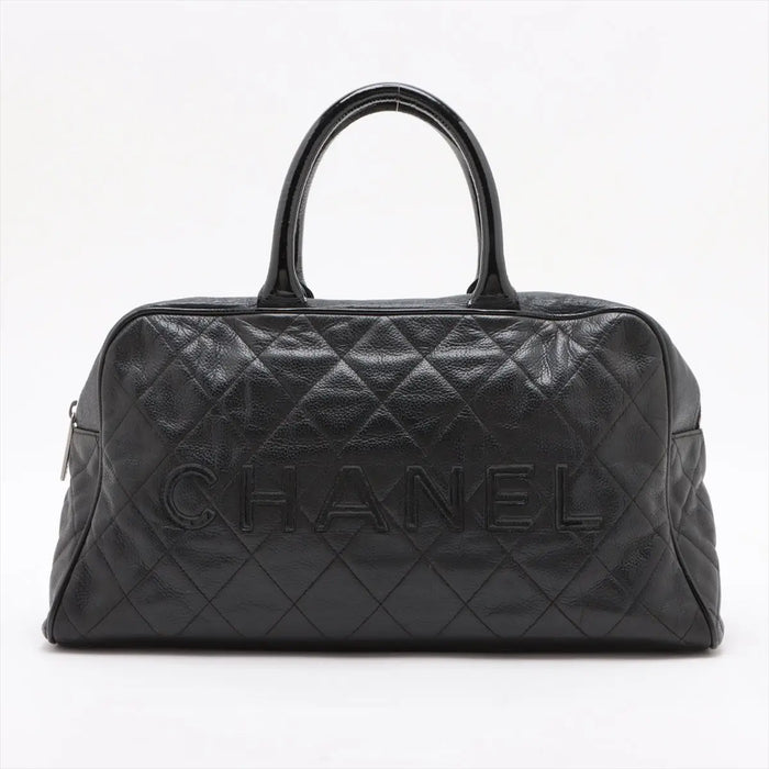 Chanel Logo Matelasse Black Quilted Caviar Skin Bowler Boston Bag #2498 by Bolt Boutique