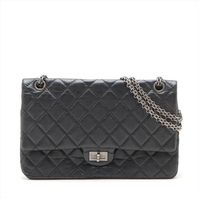 Chanel Matelasse 2.55 Large Leather Double Flap Double Chain Bag Black Gunmetal Fittings 16886927 A37587 #2429 by Bolt Boutique