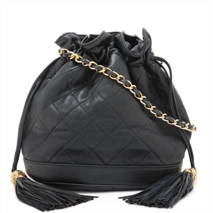 Chanel Matelasse Lambskin Drawstring Bucket Bag Black Gold Metal Fittings #2505 by Bolt Boutique