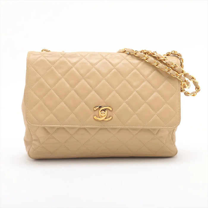 Chanel Matelasse Lambskin Single Flap Double Chain Bag Beige Gold Hardware 2 Series-#2892 by Bolt Boutique