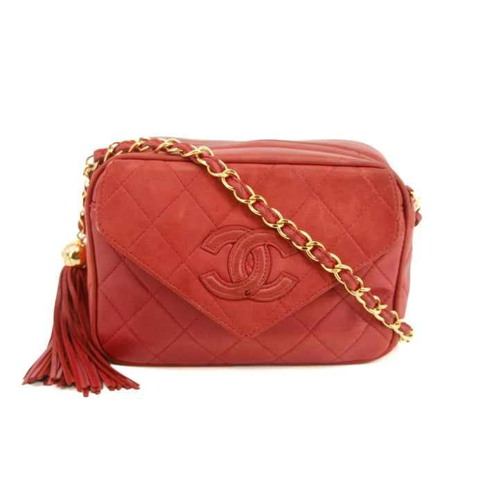Chanel Matelasse Lambskin Tassel Camera Shoulder Bag Red #3637 by Bolt Boutique