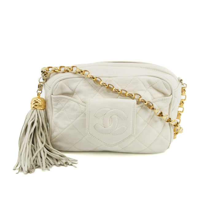 Chanel Matelasse Lambskin Tassel Camera Shoulder Bag White #3632 by Bolt Boutique