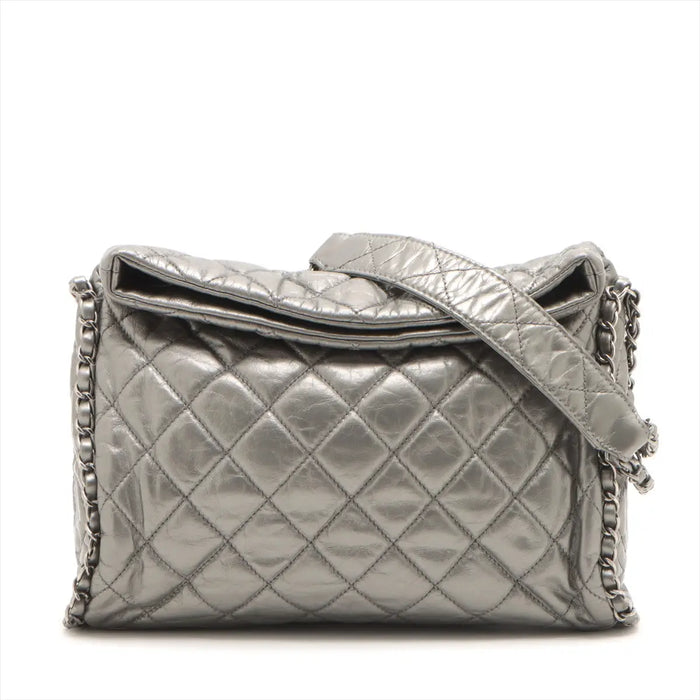 Chanel Matelasse Metallic Calfskin Quilted Medium Chain Me Hobo Dark Silver 14 Series -#2596 by Bolt Boutique
