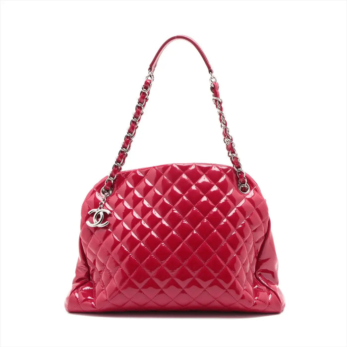 Chanel Matelasse Patent Leather Chain Tote Bag Red Silver Metal Fittings 15XXXXXX #1925 by Bolt Boutique
