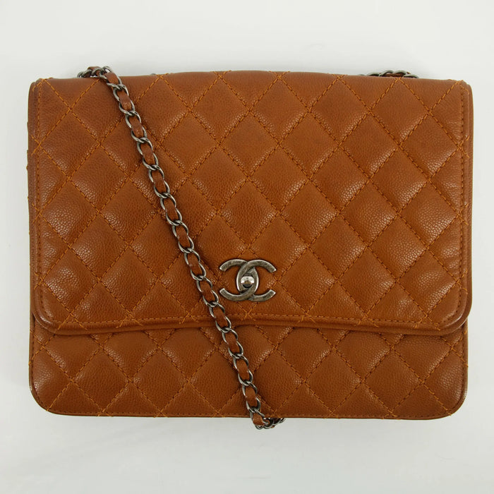 Chanel Matelasse Single Flap 30 Silver Chain Brown Caviar Skin 19 Series #2616 by Bolt Boutique