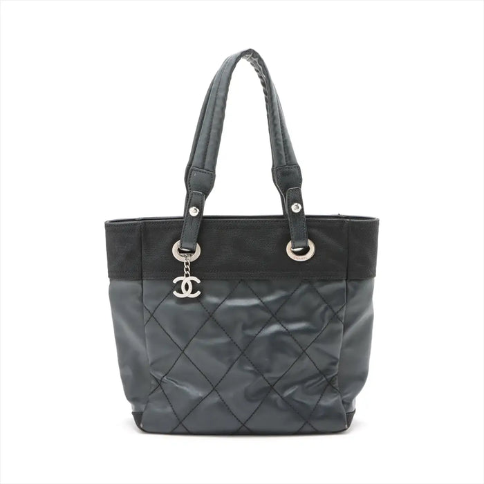 Chanel Paris Biarritz PM Coating Canvas Tote bag Black Silver Metal Fittings 12234711 #2484 by Bolt Boutique