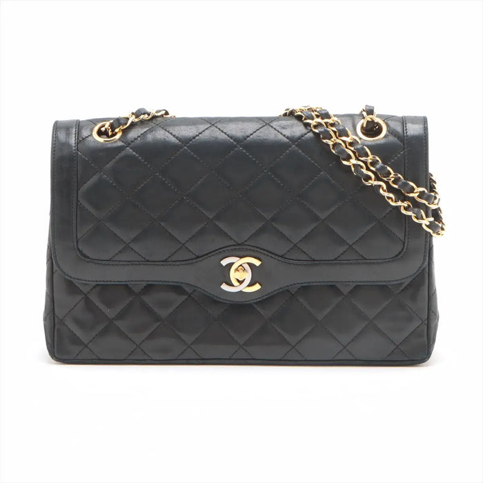 Chanel Paris Limited Matelasse Lambskin Double Flap Double Chain Black Gold Metal Fittings 0 Series #2515 by Bolt Boutique