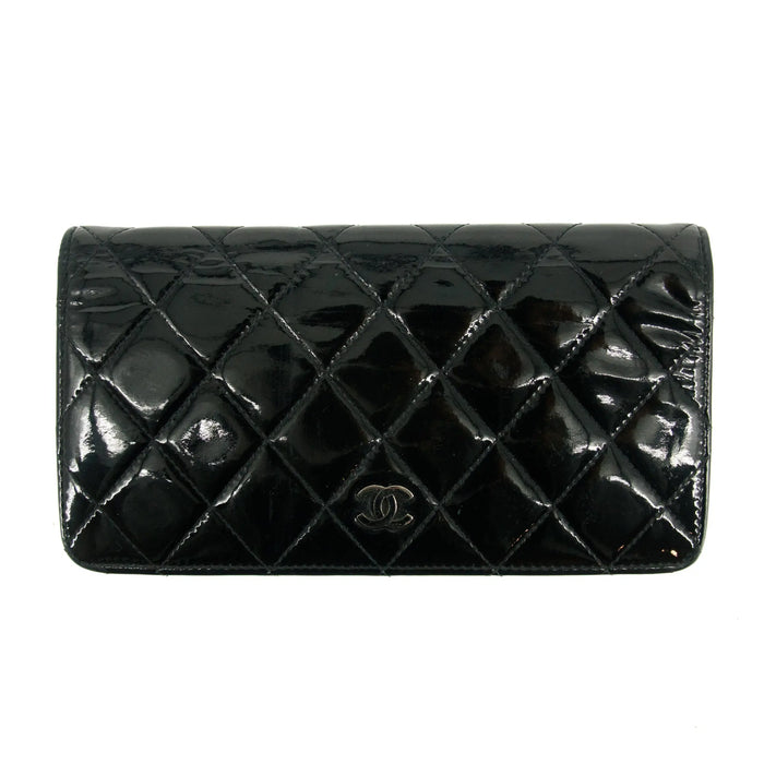 Chanel Patent Leather Black Matelasse Quilted Long Bifold Wallet #3735 by Bolt Boutique