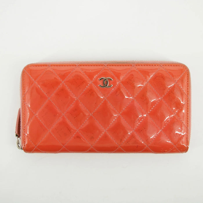 Chanel Pink Coco Mark Matelasse Patent Leather Round Zipper Long Wallet #2631 by Bolt Boutique