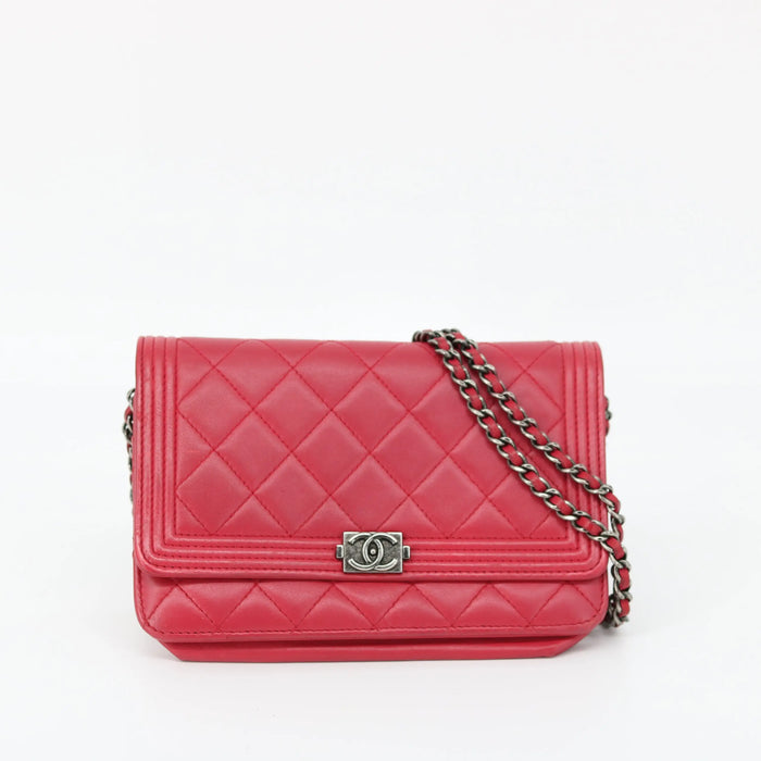 Chanel Red Matelasse Leather Boy Wallet On Chain Crossbody #1510 by Bolt Boutique