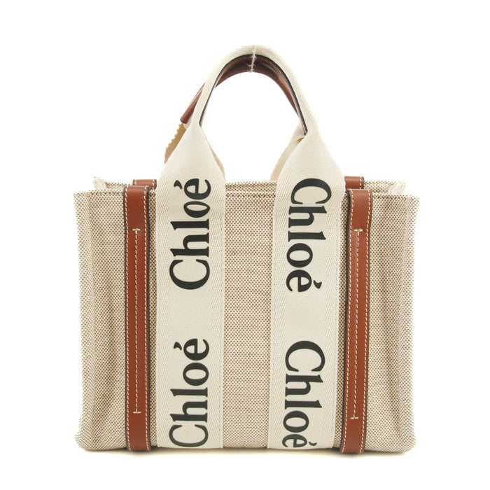 Chloe Woody Small Canvas & Leather 2 Way Handbag Beige x black #2694 by Bolt Boutique