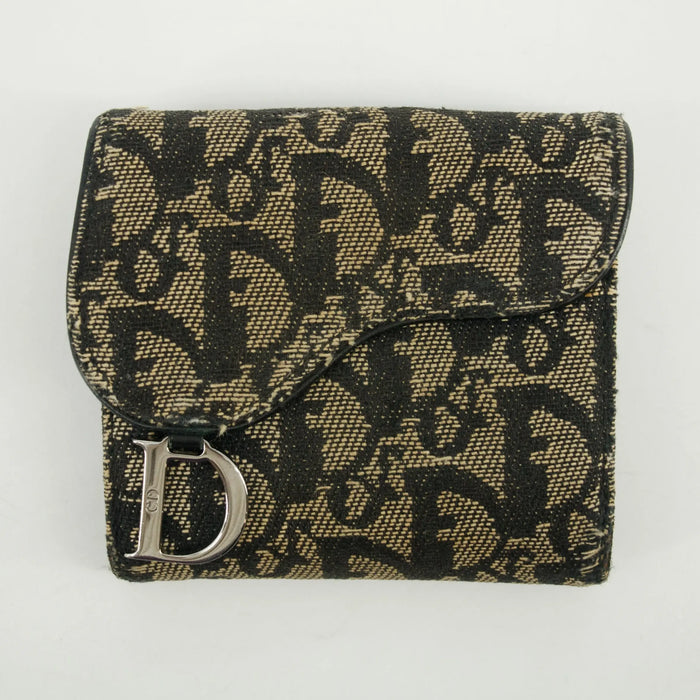 Christian Dior Black Trotter Saddle Canvas x Leather Compact Wallet -SKU #2635 by Bolt Boutique