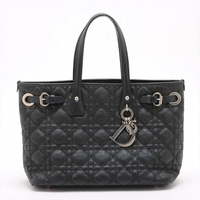 Christian Dior Cannage Panarea Coated Canvas Tote Bag Black #2898 by Bolt Boutique