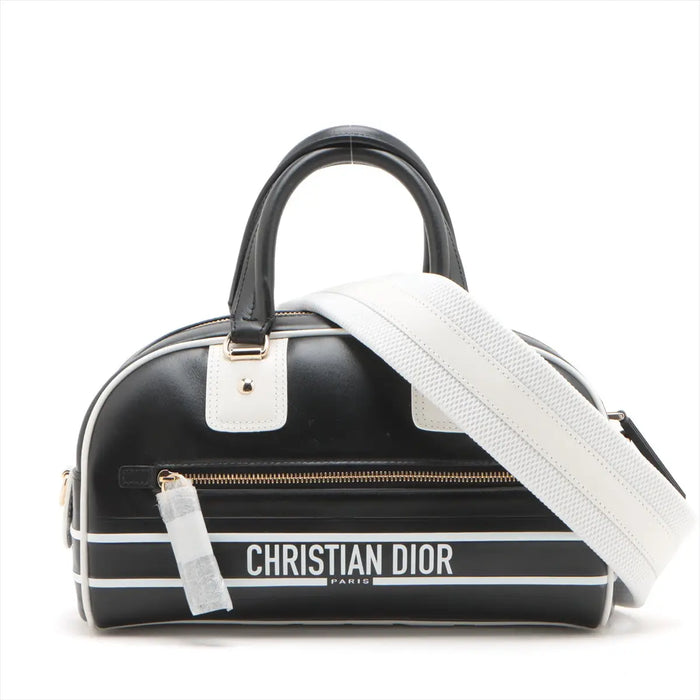 Christian Dior Dior Vibe Zip Bowling Bag Black/White Leather 2 Way #2603 by Bolt Boutique
