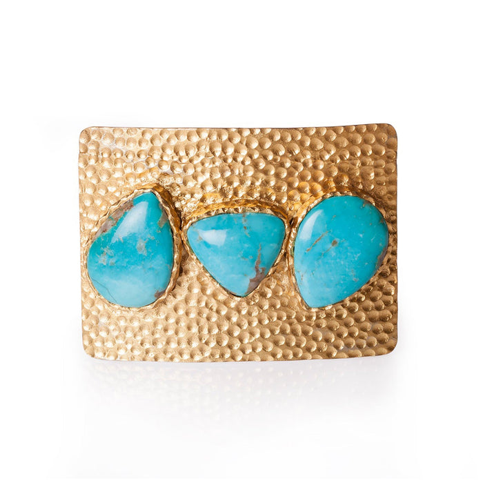 Turquoise and Hammered Gold Belt Buckle by Christina Greene