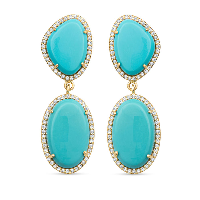 Tina 14k Gold Turquoise Statement Earrings with White Diamonds by Christina Greene