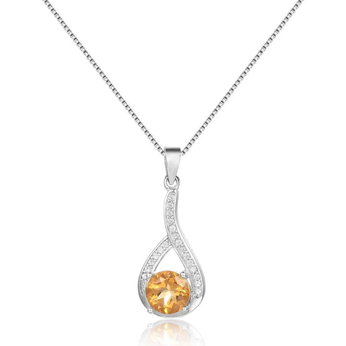 Citrine Round Pendant Necklace by Fine Color Jewels