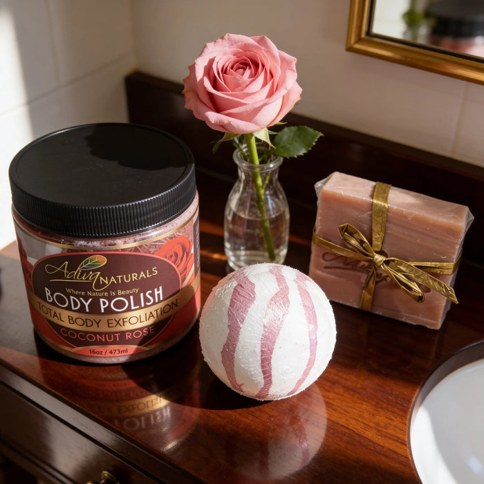 Coconut Rose Body Care Set Polish • Soften • Cleanse by Adiva Naturals