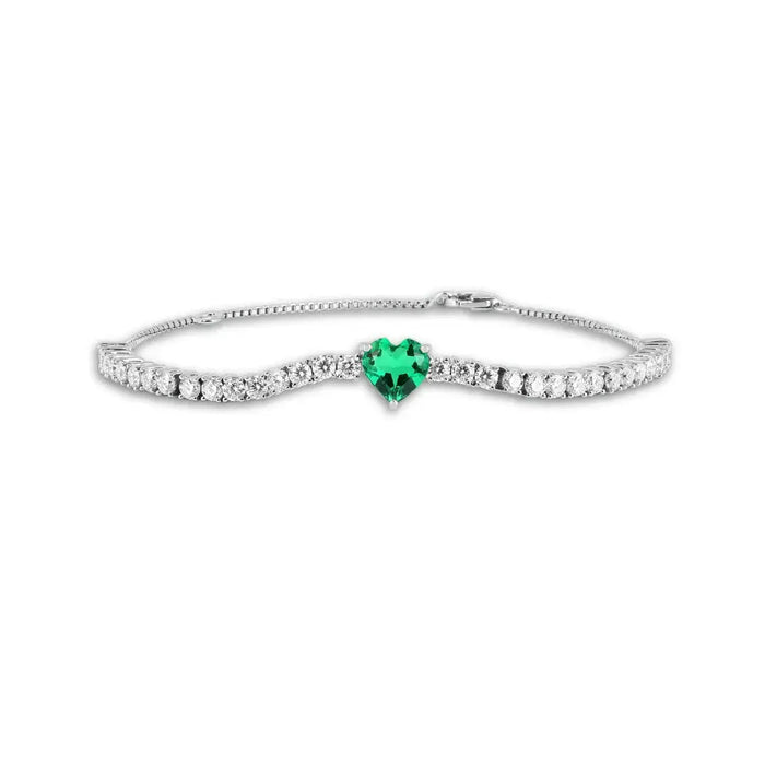 Colombian Created Emerald Heart Bracelet by Fine Color Jewels