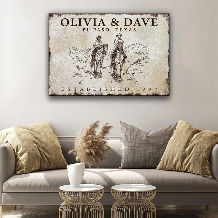 Cowboy Couple Sign by Tailored Canvases