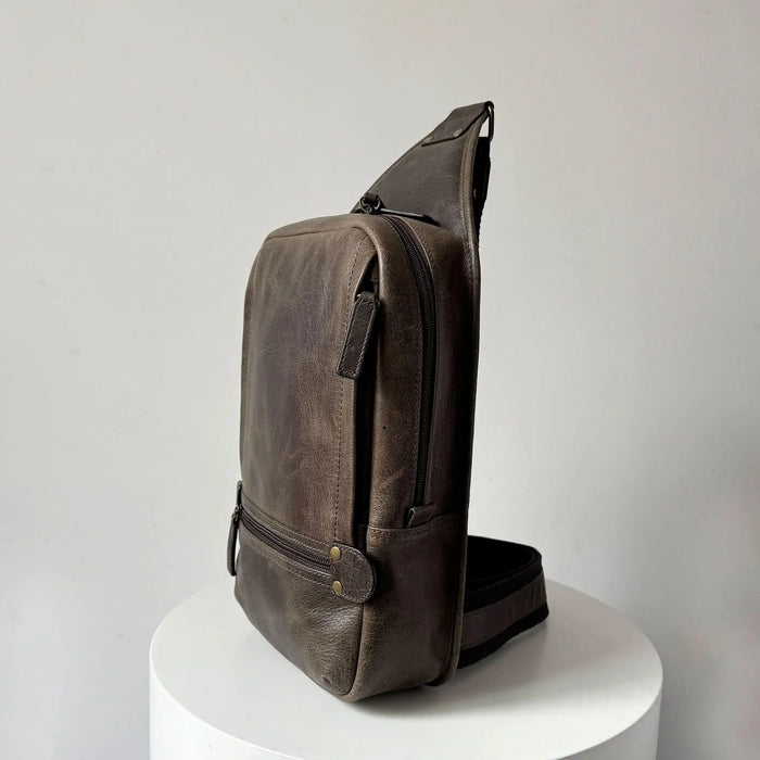Crazy Horse Leather Large Sling Bag for Men by MiamiLeathers.com