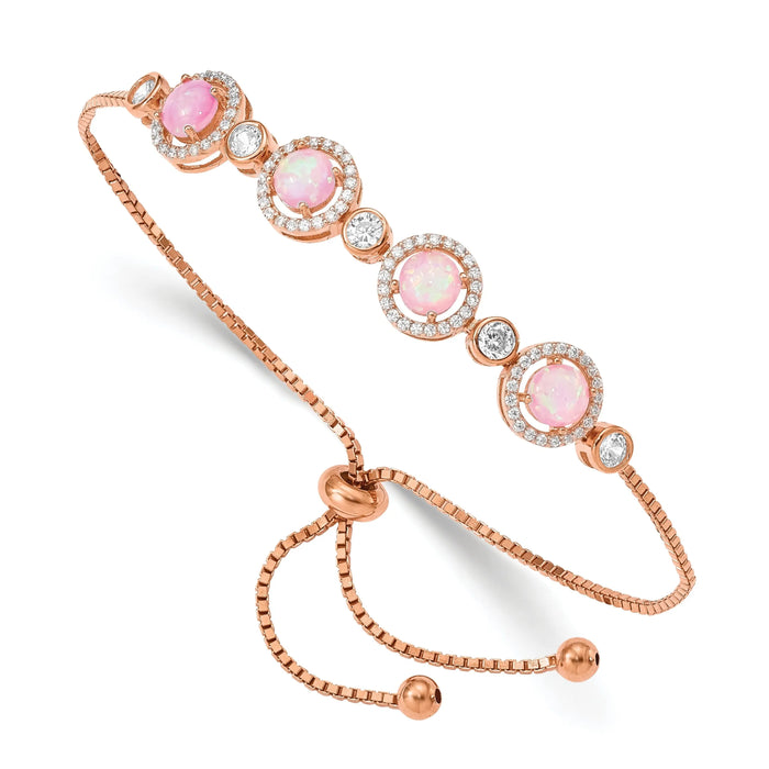 Created Opal and Cubic Zirconia Rose Gold Over Silver Bracelet by Fine Color Jewels