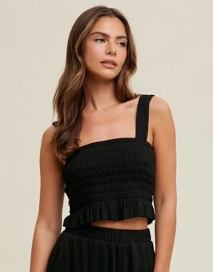 Crinkle Knit Tank - Black by Boutique 23