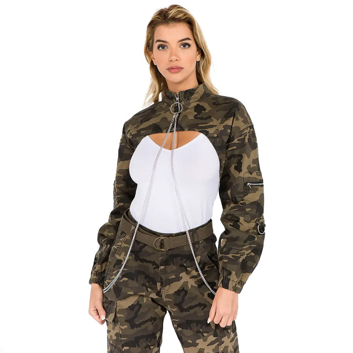 Camouflage Cropped Sleeve Only Jacket with Removable Chains by The House of Stylez