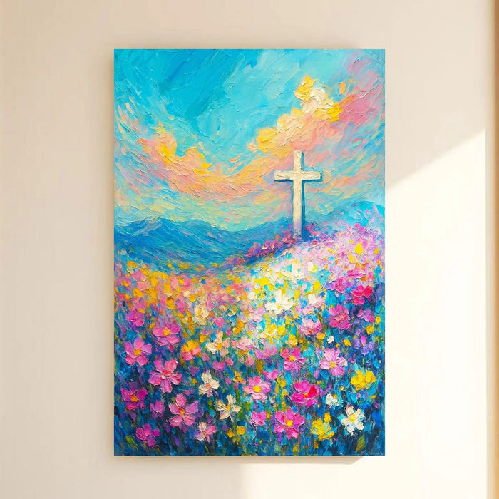 Cross Floral Field Faith Wall Art III by Tailored Canvases