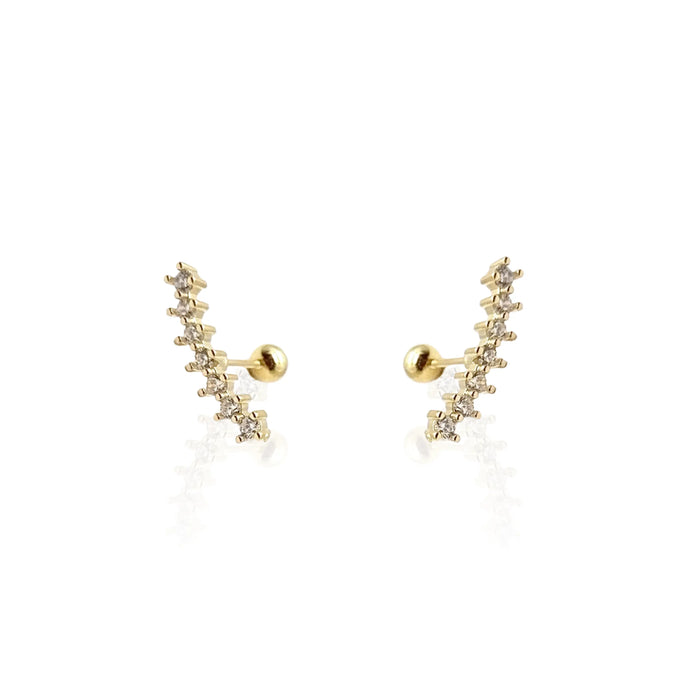 Curve CZ Diamond Screw Back Earrings: Yellow Gold by Boutique 23
