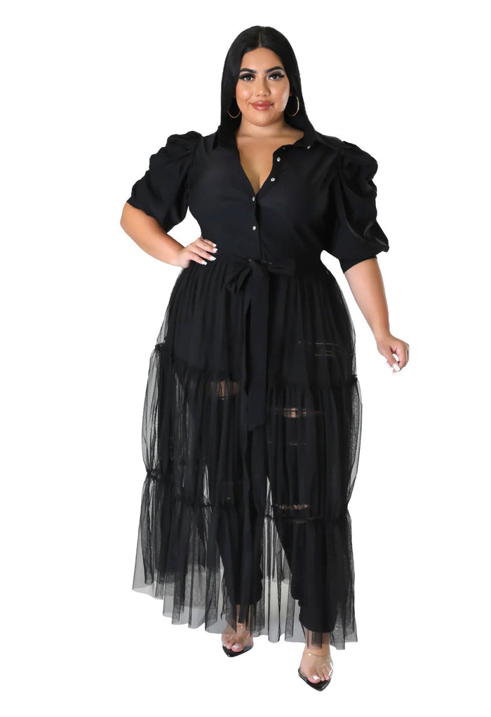 Curvy Button Up Top & Tulle Skirt by The House of Stylez