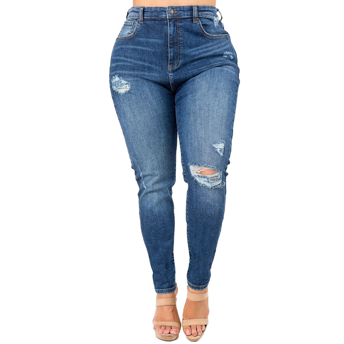Curvy High Waist Exposed Knee Distressed Jeans by The House of Stylez