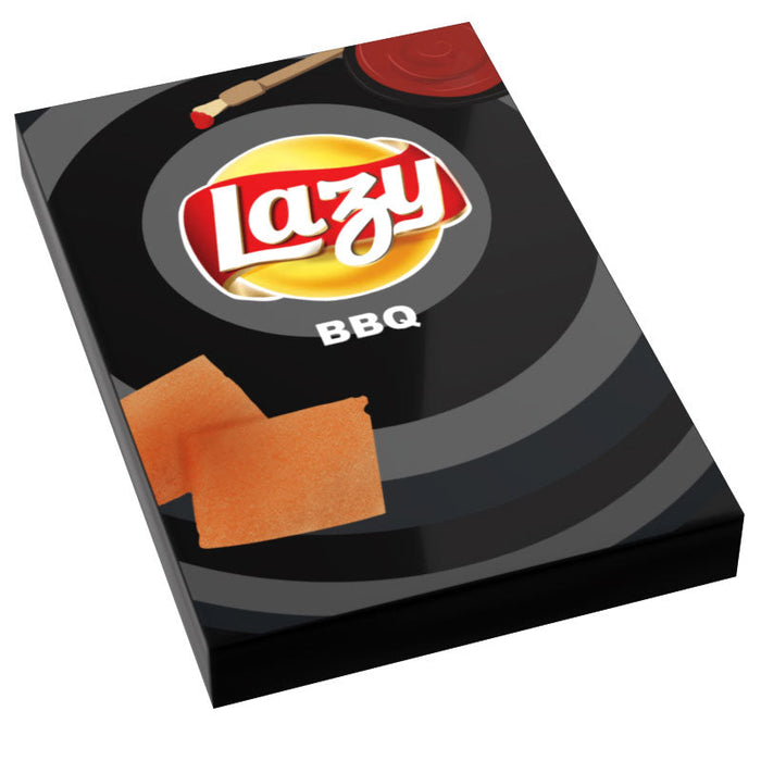 BBQ Lazy Chips Bag Tiles Minifig Snack (2x3 Tile) made using LEGO parts - B3 Customs by B3 Customs