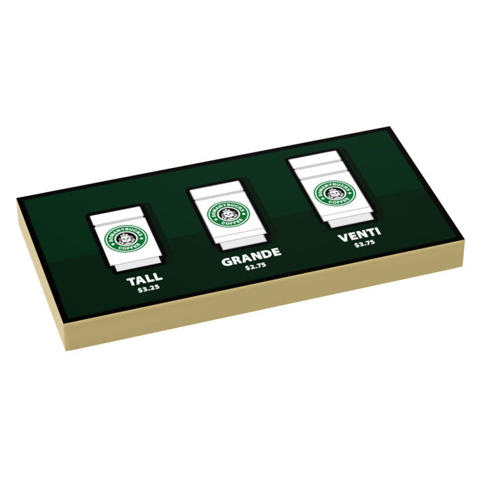 Somanybucks Coffee Menu by Size (2x4 Tile) - B3 Customs by B3 Customs