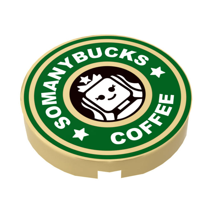 Somanybucks Coffee Sign (2x2 Round Tile) - B3 Customs made using LEGO parts by B3 Customs