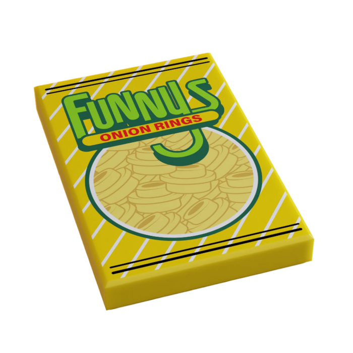 Funny's Onion Rings Minifig Snack (2x3 Tile) made using LEGO parts by B3 Customs