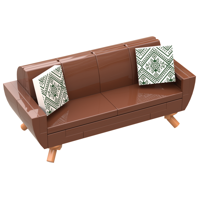 B3 Home Mid-Century RB Sofa w/ 2 Pillows made using LEGO parts - B3 Customs by B3 Customs