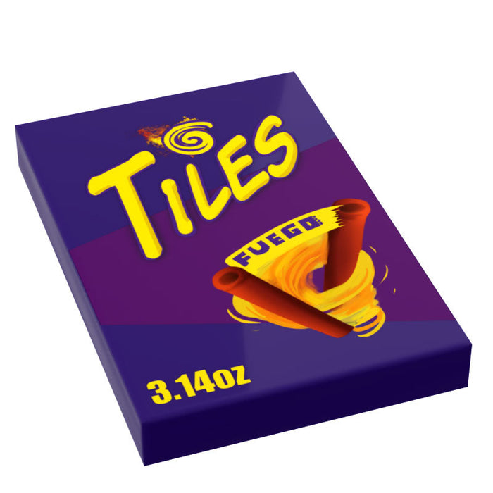 Spicy Chip Tiles Fuego Minifig Snack (2x3 Tile) made using LEGO parts - B3 Customs by B3 Customs