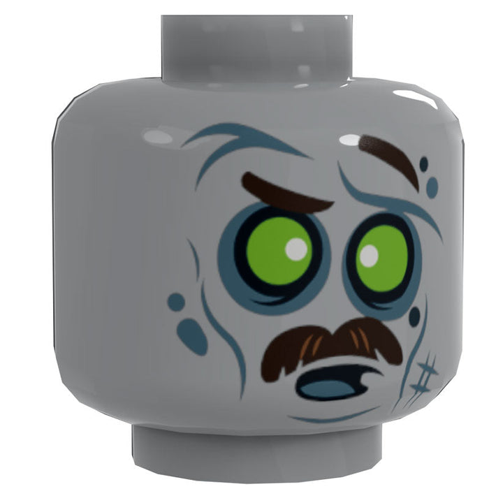 Zombie #5 Minifig Head w/ Mustache made using LEGO parts - B3 Customs by B3 Customs