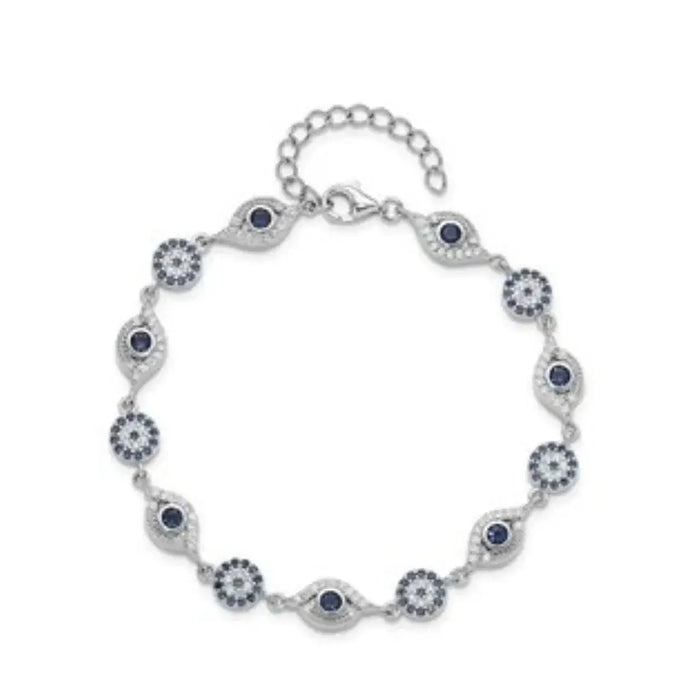 CZ Silver Evil Eye Bracelet by Fine Color Jewels