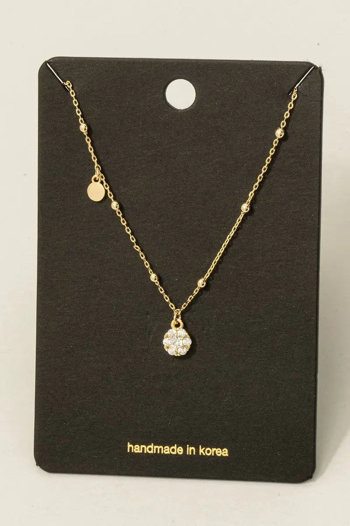 Cz Studded Flower Disc Pendant Necklace by Boutique 23