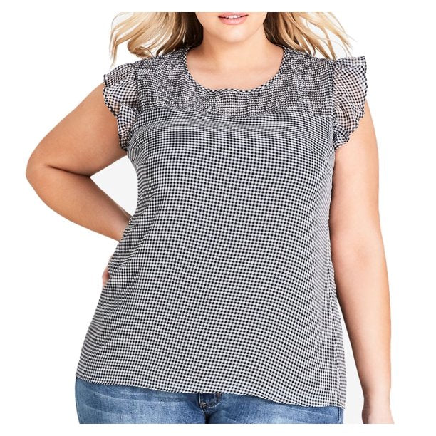 City Chic Plus Size Smocked Top, Black, Size 16W by Vanessa Jane