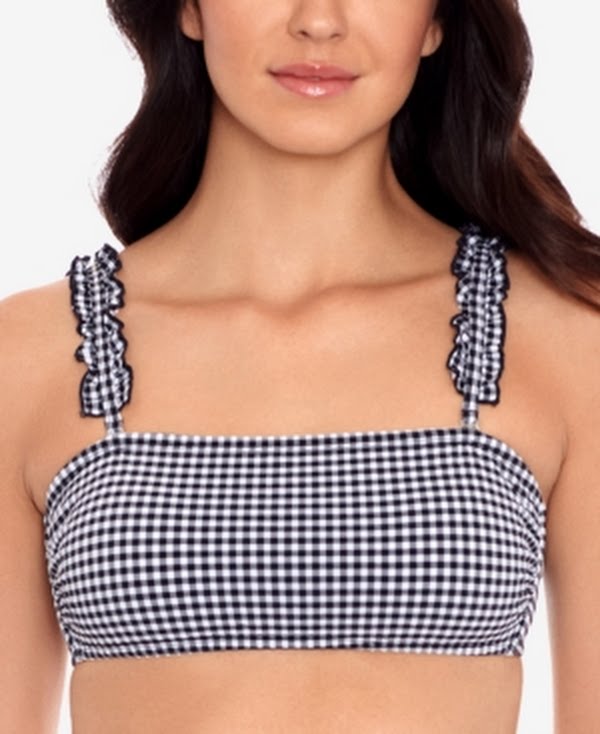 Salt + Cove Black Gingham Stretch Bandeau Ruffled Swimsuit Top, Size Small by Vanessa Jane