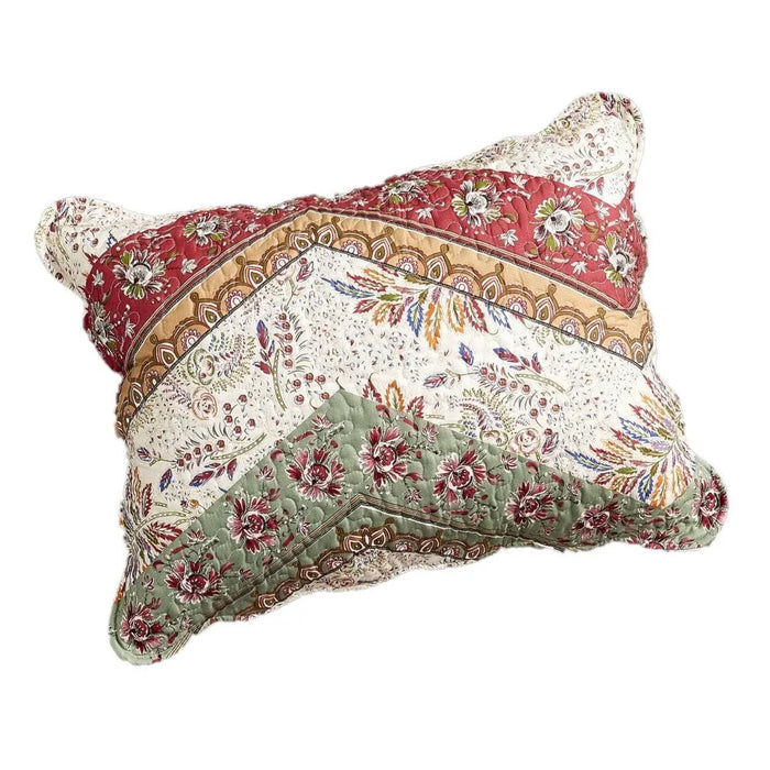 DaDa Bedding Bohemian Cranberry Sage Chevron Patchwork Floral Pillow Sham (JHW924) by DaDalogy Bedding Collection