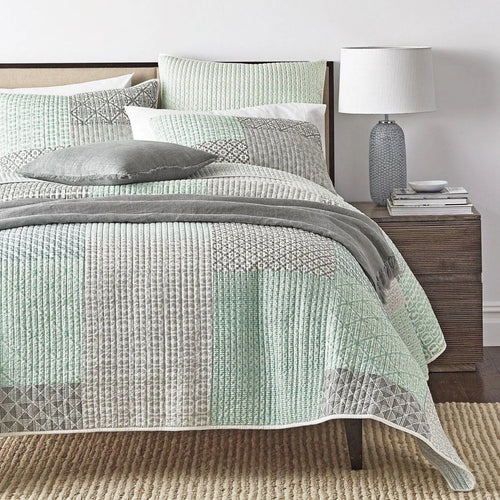 DaDa Bedding Contemporary Mint Green Grey Geometric Cotton Quilted Bedspread Set (JHW-804) by DaDalogy Bedding Collection