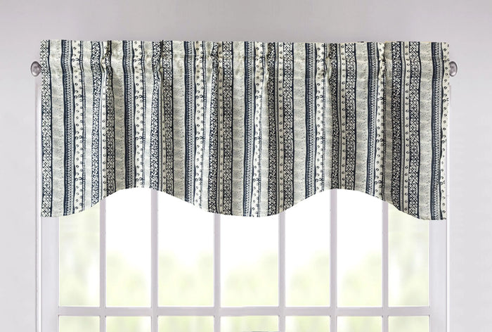 DaDa Bedding Denim Blue Elegance Striped Floral Window Curtain Valance - 18" x 52" (JHW-660) by DaDalogy Bedding Collection