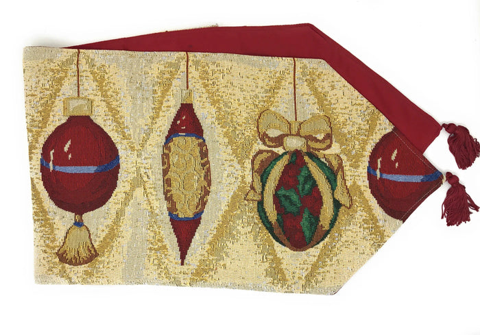 DaDa Bedding Elegant Christmas Ornaments Gold Red Tapestry Dining Table Runner (6139) by DaDalogy Bedding Collection